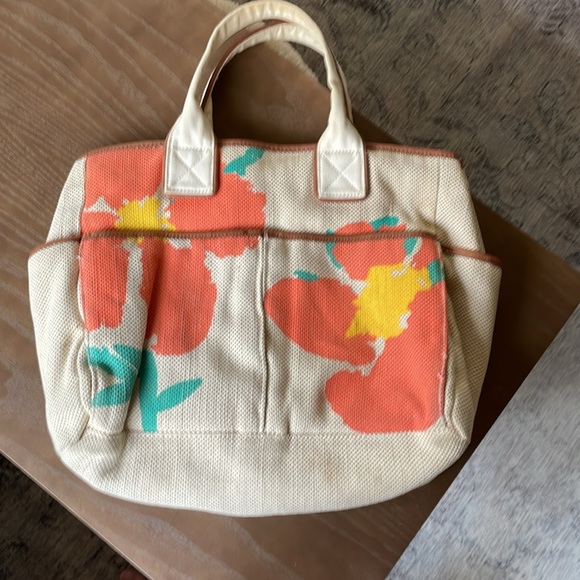 Anthropologie Floral Canvas Tote preppy resort vacation gift - Picture 2 of 4